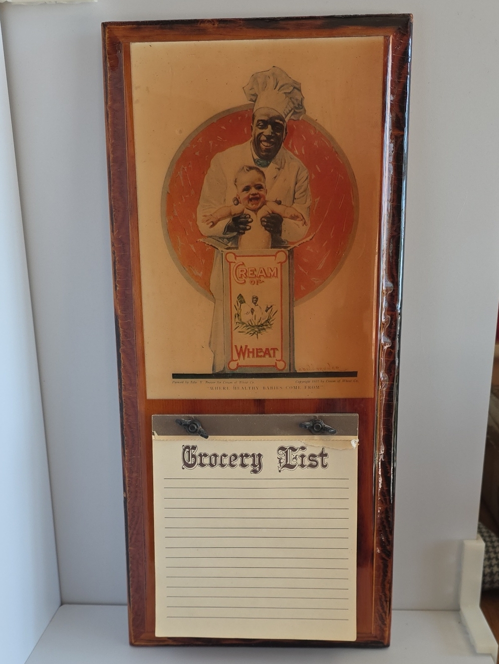 Vintage Cream of Wheat Wooden Grocery List Pad Holder Wall Plaque Retro Kitchen